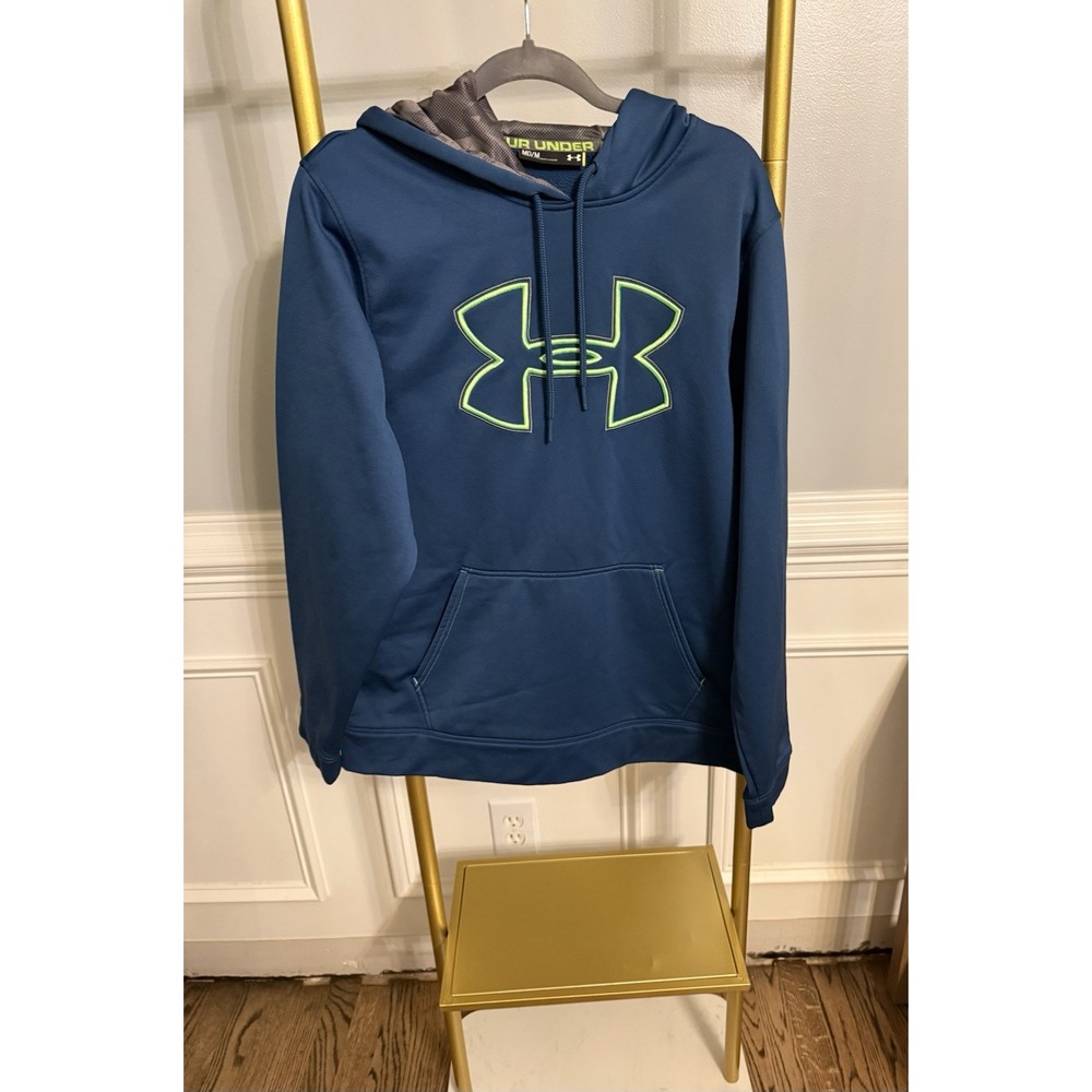 Under Armour Hoodie Sweatshirt Mens Medium Blue/ Green logo  Athletic Active
